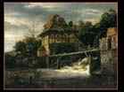 RUISDAEL Jacob Isaackszon van | Dutch painter (b. ca. 1628, Haarlem, d. 1682, Amsterdam) | Two Undershot Watermills with Men Opening a Sluice | 1650s | Oil on oak panel, 54 x 68 cm | Private collection | 
